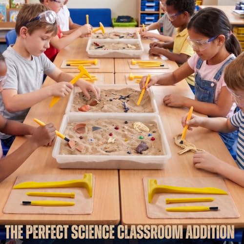 18PCS Excavation Tool Kit for Kids, Bulk Archaeology Dinosaur Dig Kit Tools with Hammer Chisel Brush, Fossil Dino and Gems Dig Kit, STEM Science Toys for Classroom Activities, Party & Boys Girls - color: 6 Set