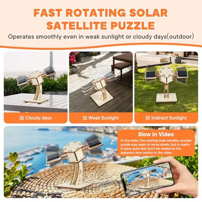 STEM Toys for Kids Ages 8-14 | 3D Wooden Solar Satellite Model Building Kit, DIY Rotating Space Craft Science Project, Creative Educational Gift for Boys Girls - Build & Learn Engineering Skills
