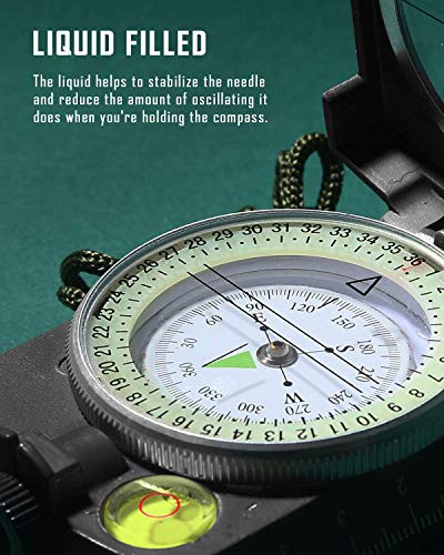 Eyeskey Multifunctional Tactical Survival Military Compass with Lanyard & Pouch | Waterproof & Impact Resistant | Lensatic Sighting Compass for Hiking - color: NEW-Black
