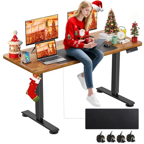 farexon 55x24 Inch Electric Standing Desk with Mouse Pad, Brown - color: Brown, size: 55 x 24''