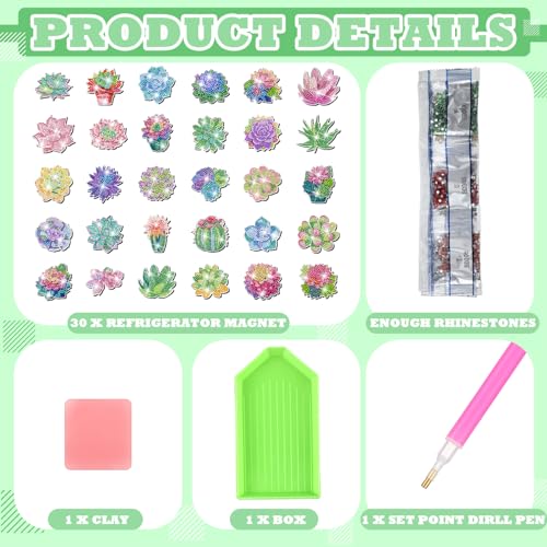 Remuuly 30 Pcs Succulent Diamond Painting Magnets Diamond Art Magnets Kits - color: Succulents
