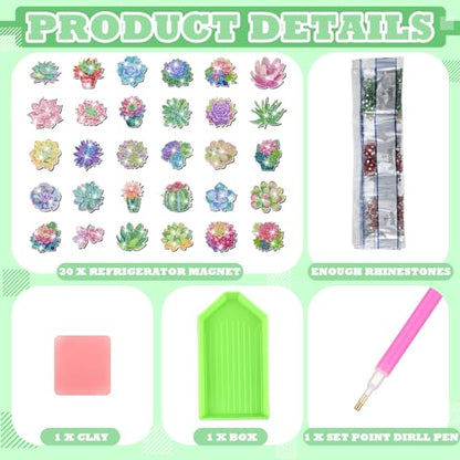 Remuuly 30 Pcs Succulent Diamond Painting Magnets Diamond Art Magnets Kits - color: Succulents