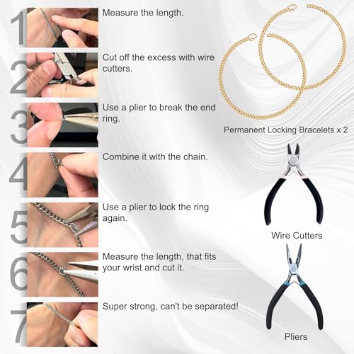 ABYST Permanent Bracelet Kit for Couples - DIY Sterling Forever Bracelets Making Set with Gold Plated Chains - Romantic Infinity Jewelry for Anniversary (Gold) - color: Gold