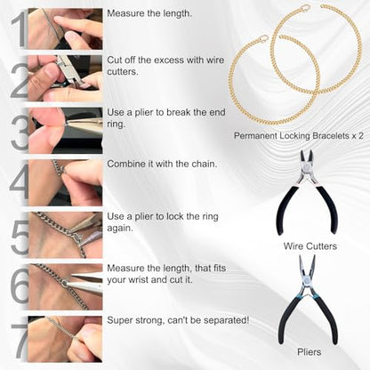 ABYST Permanent Bracelet Kit for Couples - DIY Sterling Forever Bracelets Making Set with Gold Plated Chains - Romantic Infinity Jewelry for Anniversary (Gold) - color: Gold