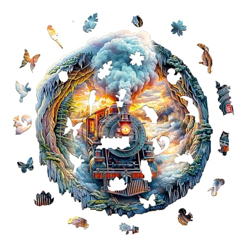 Wooden Puzzles for Adults, 13.4 * 12.6in 270pcs Steam Train Puzzles - color: 3d Steam Train, size: Large