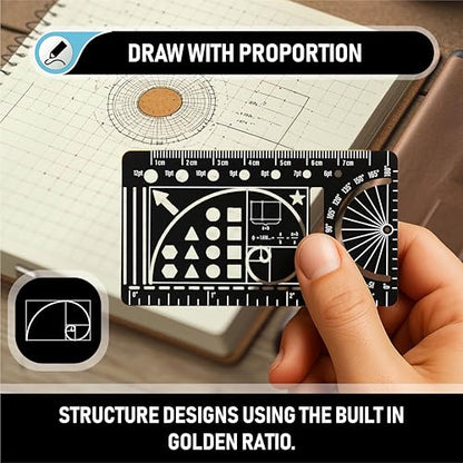 Pocket Journal Stencil - Stainless Steel Metal Bookmark with Circle Template, Ruler Conversion, Protractor & Golden Ratio - Planner Accessories for Journaling, Bible Study, Sketching & Notes