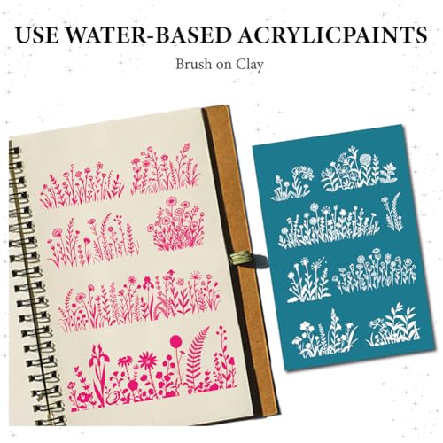 4Pcs 4 Styles Floral Silk Screen Stencils Clay Large Silkscreen 3.9 x 6 Inch Wildflowers Pattern Reusable Nylon Printings Stencil for Polymer Clay Wood Fabric Jewelry Making DIY Crafts - color: Flower