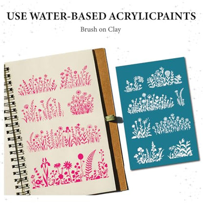 4Pcs 4 Styles Floral Silk Screen Stencils Clay Large Silkscreen 3.9 x 6 Inch Wildflowers Pattern Reusable Nylon Printings Stencil for Polymer Clay Wood Fabric Jewelry Making DIY Crafts - color: Flower