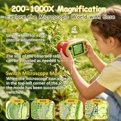 1000X Handheld Microscope for Kids 2.0" Screen 32GB Card Included - color: Red