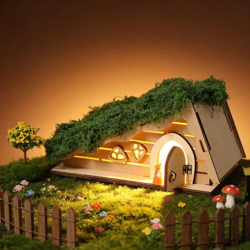 Mamimami Home Miniature Fairy Garden House, DIY Wooden House Building Kits, Magical Fairy Doors Handmade Christmas Decorations, Gifts for Family and Friends
