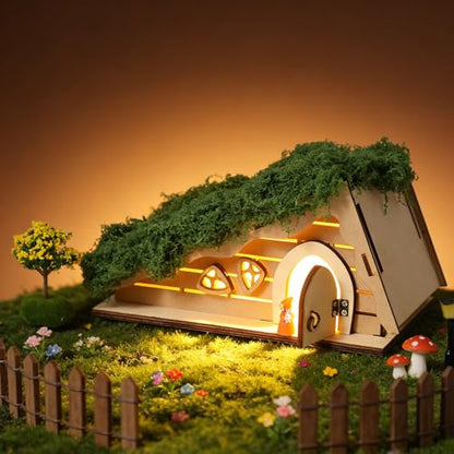 Mamimami Home Miniature Fairy Garden House, DIY Wooden House Building Kits, Magical Fairy Doors Handmade Christmas Decorations, Gifts for Family and Friends