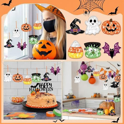 Feifeiya 24 Set Halloween Suncatcher Crafts with Tissue Paper Ornaments - style: Halloween