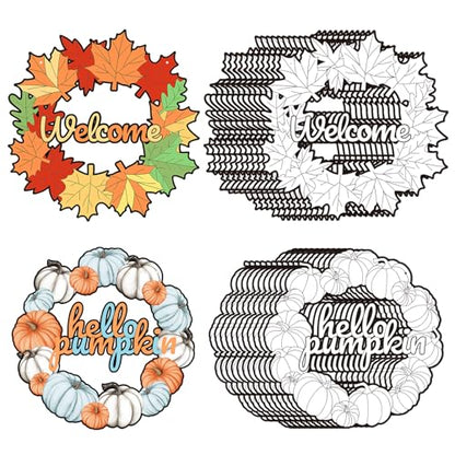 Sereliy 24 Pcs Fall Coloring Wreath Crafts, Color Your Own Thanksgiving Crafts, DIY Paper Fall Wreath for Classroom Activities Thanksgiving Games.(Thanksgiving) - color: Thanksgiving