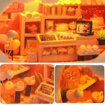 DIY Miniature House Kit, Cute Animal Style Wood Dolls House Model with LED Light - Creativity Gift for Women and Adults - color: Th39