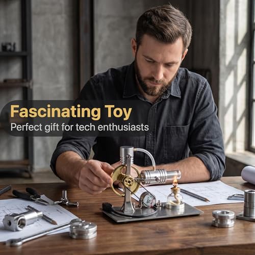 Hot Air Stirling Engine Motor Model,Stirling Engine Kit, Single-Cylinder Metal External Combustion Engine Motor,DIY Hot Air Engine Gift of Air for Adults Desktop (Silver) - color: Silver