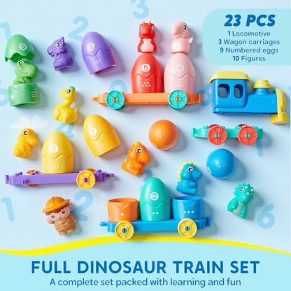 Play-Act Learning Toys for 1 2 3 Years Old, Counting, Matching & Sorting Montessori Learning Dinosaur Train Including 9 Dinosaurs, Birthday Gift for Baby Boys Girls - style: Dinosaur Number Train