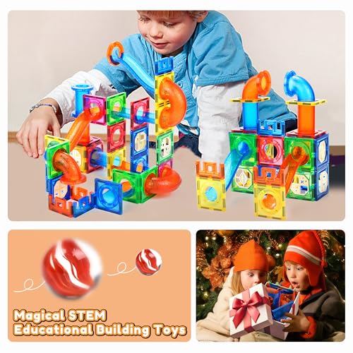 MAGBLOCK 85PCS Marble Run Magnetic Tiles Toy Building Blocks STEM Ages 5+ - size: 85pcs