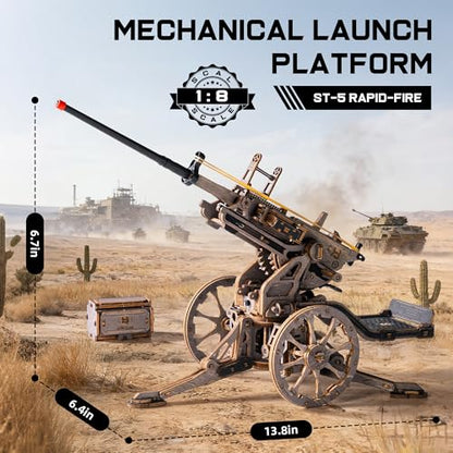 ROKR Anti-Aircraft Gun 3D Wood Puzzle for Adults - Mechanical Rubber Band Shooting Model Kit, DIY Building Set for Teens and Hobbyists, Desktop Decor