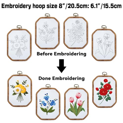 ORIGACH 4 Set DIY Flower Embroidery Kit for Beginners Adults