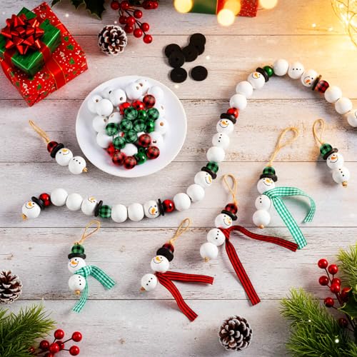 Landical 180 Pcs Christmas Crafts Snowman Wooden Bead DIY, Cute Color - color: Cute Color