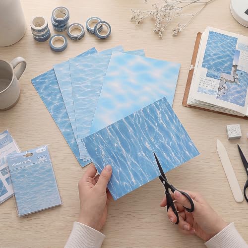 Water Ripple Scrapbook Paper Pack, 60 Sheets, 14 x 21 cm, Blue Green - color: Water Ripples