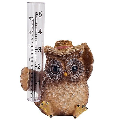 Rain Gauge with Owl Figurine Rain Collector Decorative Outdoor Owl Statue Decor Garden Statue, Weather Rainfall Gauge Analysis for Garden, Deck, Patio & Lawn