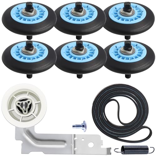 Upgraded Dryer Repair Kit Compatible with Samsung Dryer Roller Replacement Kit, for DC97-16782A Dryer Roller, DC93-00634A Idler Pulley, 6602-001655 Belt (6 Roller White Spacer) - color: Blue 6 Roller Spacer