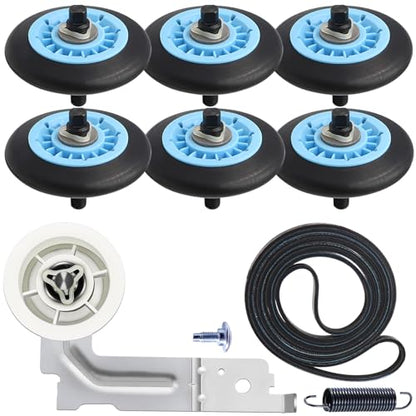 Upgraded Dryer Repair Kit Compatible with Samsung Dryer Roller Replacement Kit, for DC97-16782A Dryer Roller, DC93-00634A Idler Pulley, 6602-001655 Belt (6 Roller White Spacer) - color: Blue 6 Roller Spacer