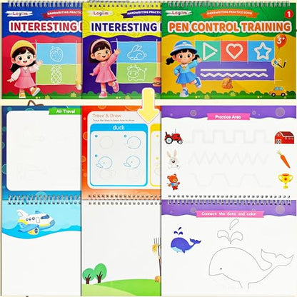 7 Magic Grooved Writing Books, Large Reusable 3D Grooved Writing Practice