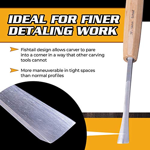 Schaaf Wood Carving Tools 4-pc Wood Chisel Set, Fishtail Gouges, Sharpened - color: Professionally Sharpened 4 Piece Fishtail Set