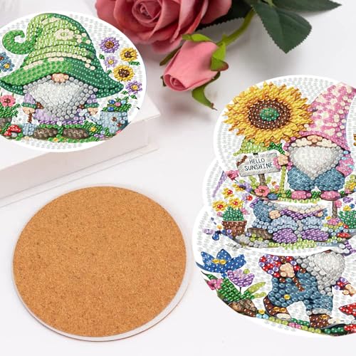 8 Pack Diamond Art Coasters Kits, Gnomes Diamond Painting Coasters Kits - color: Dwarf