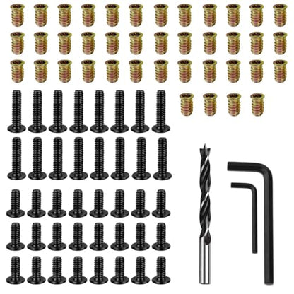 Wood Screw Inserts Kit 40 Sets 1/4"-20 – Furniture Hardware with 3/4" & 1-1/4" Hex Bolts, Pilot Drill Bit, 2 Wrenches for Furniture Assembly, Stripped Hole Repair - size: 40 PCS
