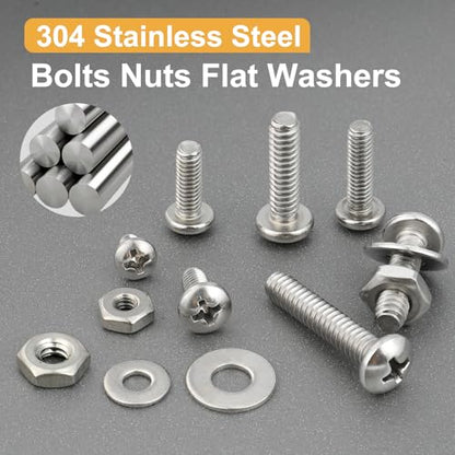VGBUY 351Pcs Machine Screws Nuts and Bolts Assortment Kit, # 6-32# 8-32# 10-24 Phillips Pan Head Assorted 304 Stainless Steel Bolts Nuts Flat Washers Bolts with Case - style: 351PCS #6 #8 #10