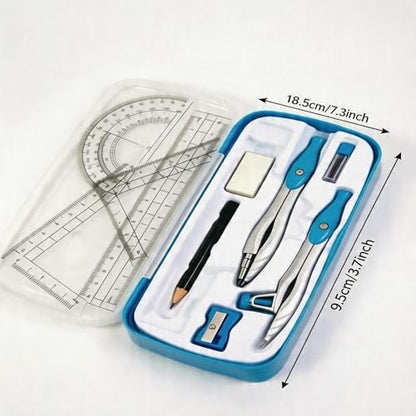 Marte Vanci 10 Piece Geometry Set, Math Geometry Kit with Storage Case, Includes 2 Compasses Rulers Protractor Pencil Eraser Sharpener Lead Refills Student Supplies for Drafting, Math Study (Blue) - color: Blue