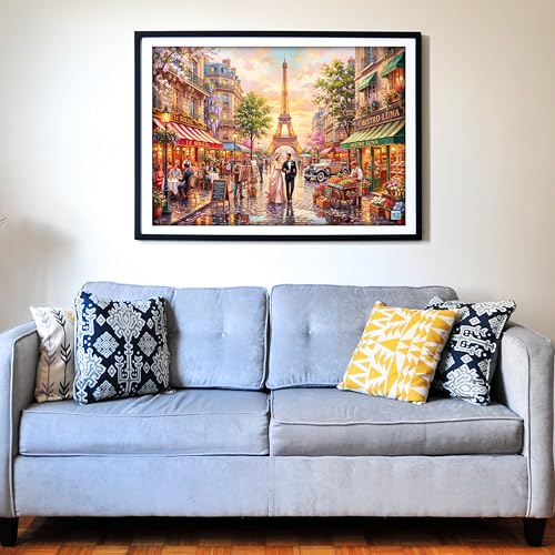 Think2Master Parisian Dream 1000 Pieces Large Format Jigsaw Puzzle: 13+, Teens, Adults & Families. Romantic European Getaway. French Cafe with Eiffel Tower at Sunset. Great Gift. Size: 26.8” X 18.9” - style: Parisian Dream