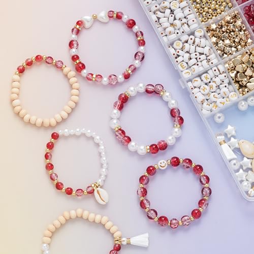 Xylise 6mm/8mm Crackle Glass Beads Bracelet Making Kit Crystal Glass Beads Jewelry Making Kit, Friendship Bracelet kit for DIY Crafts Gifts - color: Two-tone red