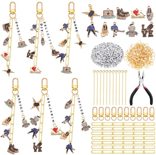 CraftyDream 558 Pcs Hockey Charm Keychain Making Kit Hockey Gifts DIY Craft - style: Hockey