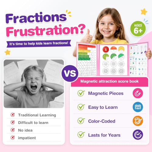 homicozy Magnetic Fraction Playbook for Kids 6-12, Visual Fraction Tiles - color: Pink