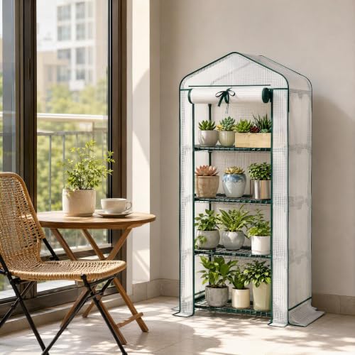 4‑Tier Mini Greenhouse, Small Walk‑in Green House, White - color: White, size: Small