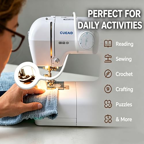 Neck Wear Magnifying Glass with Light, Hands Free Flexible Gooseneck Magnifier LED Lamps for Craft Hobby, Painting, Reading, Sewing, Close Work (White)
