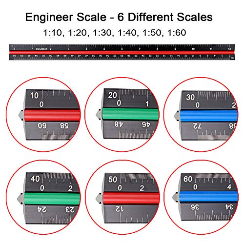 OwnMy 3 Pack 12 Inch Solid Aluminum Triangular Architect Scale Ruler Set
