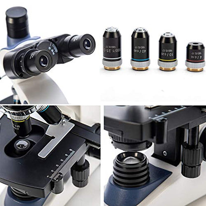 Swift SW380T 40X-2500X Magnification, Siedentopf Head, Research-Grade Trinocular Microscope Compound Lab with Wide-Field 10X/25X Eyepieces, Mechanical Stage, Ultra-Precise Focusing, Camera-Compatible - style: SW380T