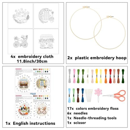 ORIGACH 4 Pack Daily Life Embroidery Kit for Beginners - style: Daily Life