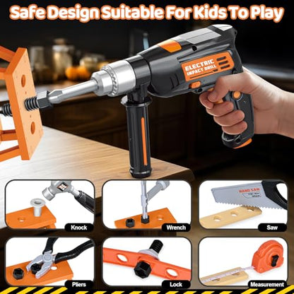 Kids Tool Set with Tool Box Electronic Toy Drill, Toy Tool Set for Boy Girl - style: Black+Orange
