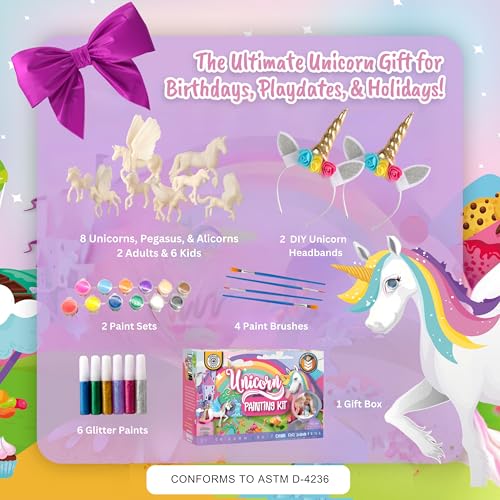 Unicorn Painting Kit for Girls - STEM Certified Unicorn Craft for Girls Ages 4-6 & up- Paint Your Own Arts and Crafts Includes 2 DIY Headbands & 8 Kids Painting Crafts for Fun Screen-Free Play - style: Unicorn Kit