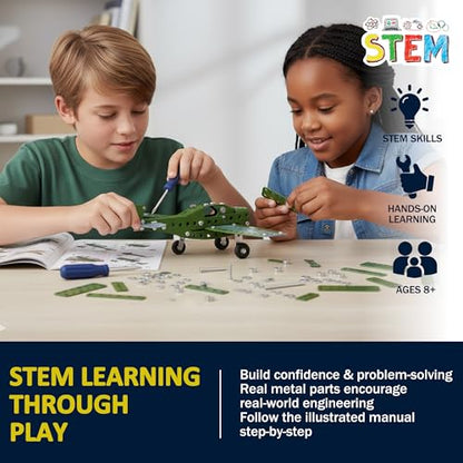 STEM Metal Airplane Building Kit for Kids, 285-Piece DIY Plane Set - style: Green Metal Airplane Build Kit
