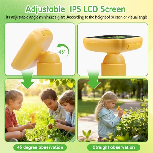 Microscope for Kids with 5 Slides, Adjustable 2.4inch IPS LCD Screen 1000X 1080P 32GB Card Digital Handheld Kids Microscope, Mini Portable Pocket Miniscope Science Toys Gifts for Boys Girls Aged 3-12 - color: Yellow