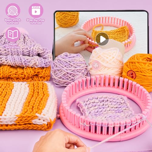 PREBOX Knitting Loom Kit for Kids and Beginners, Hat and Scarf, Pink - color: Pink Knitting Kit