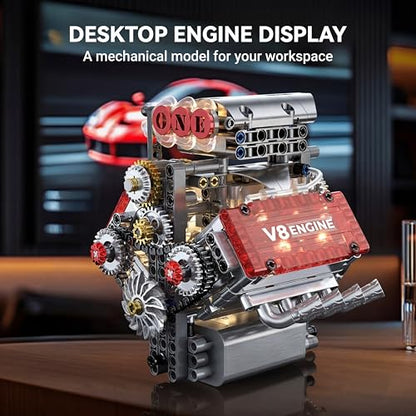 Motorized V8 Engine Model Building Kit, Mechanical Engine Model that Moves, STEM Engineering Assembly Kit with Gear System, Desktop Display Collectible for Adults & Teens