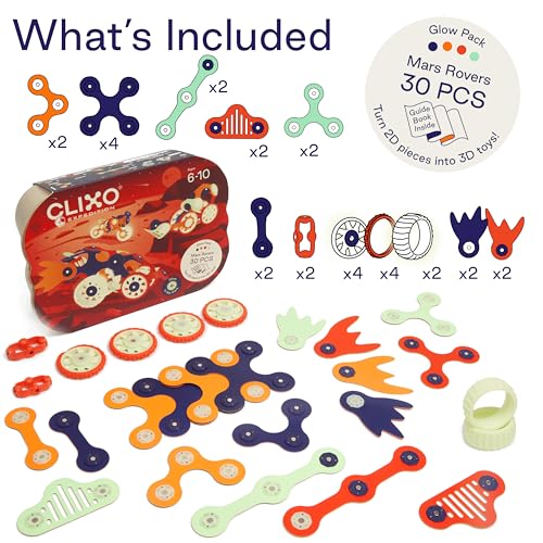 Clixo Mars Rover Pack, Glow STEM Space Magnetic Building Toys (30 Pc, 6+) - size: 30 Piece Pack